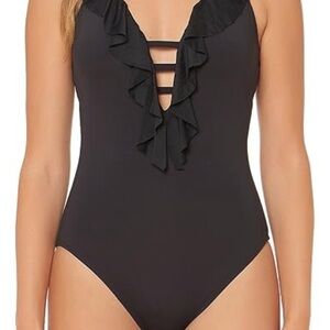 Black Ruffled One-Piece Swimsuit